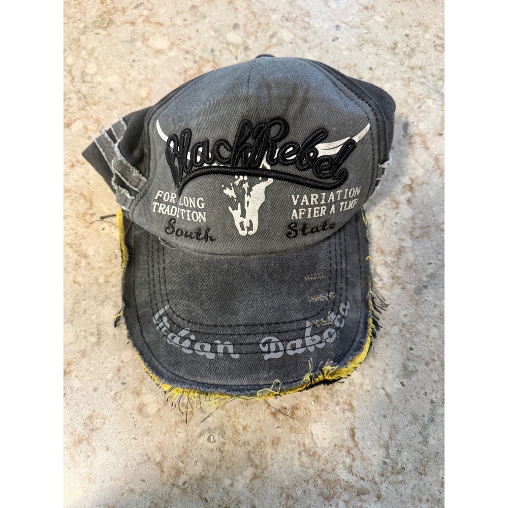 Black Rebel Indian Dakota Distressed‎ Baseball Cap Washed Gray Adjustable Hat